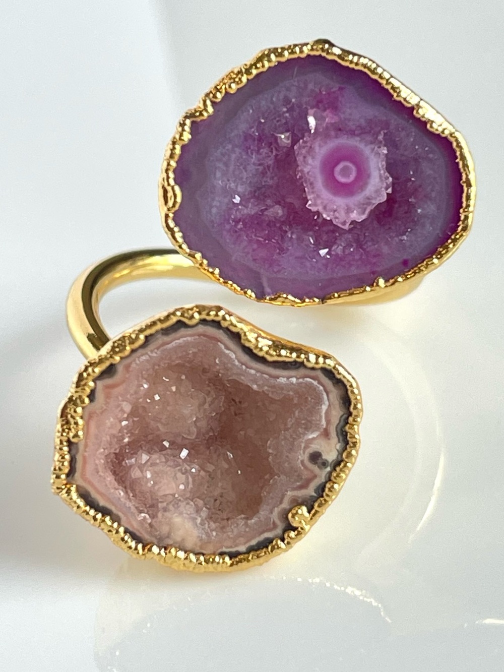 18K Gold Plated Brown & Purple Geode Druzy Wrap Ring